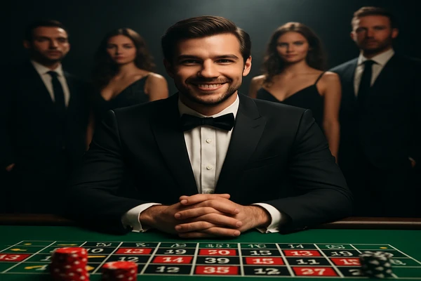 নিয়ন আলোয় জ্বলজ্বল করা আধুনিক ক্যাসিনো পরিবেশে শোভাময় উপস্থাপনা