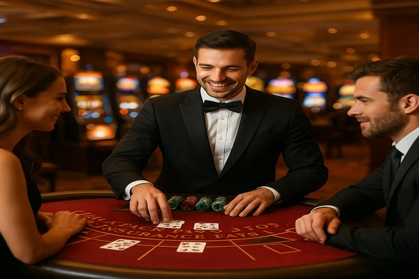 বর্ণময় স্লট মেশিন ও আলোয় ভরা একটি প্রাণবন্ত গেমিং পরিবেশ